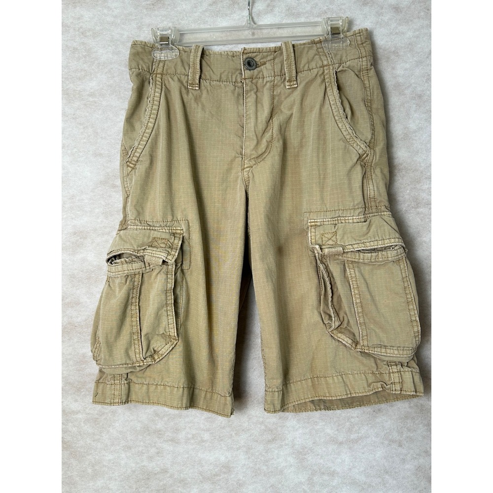 American Eagle Mens Khaki Ripstop Cargo Shorts Longer Length Tan Size 26 Utility